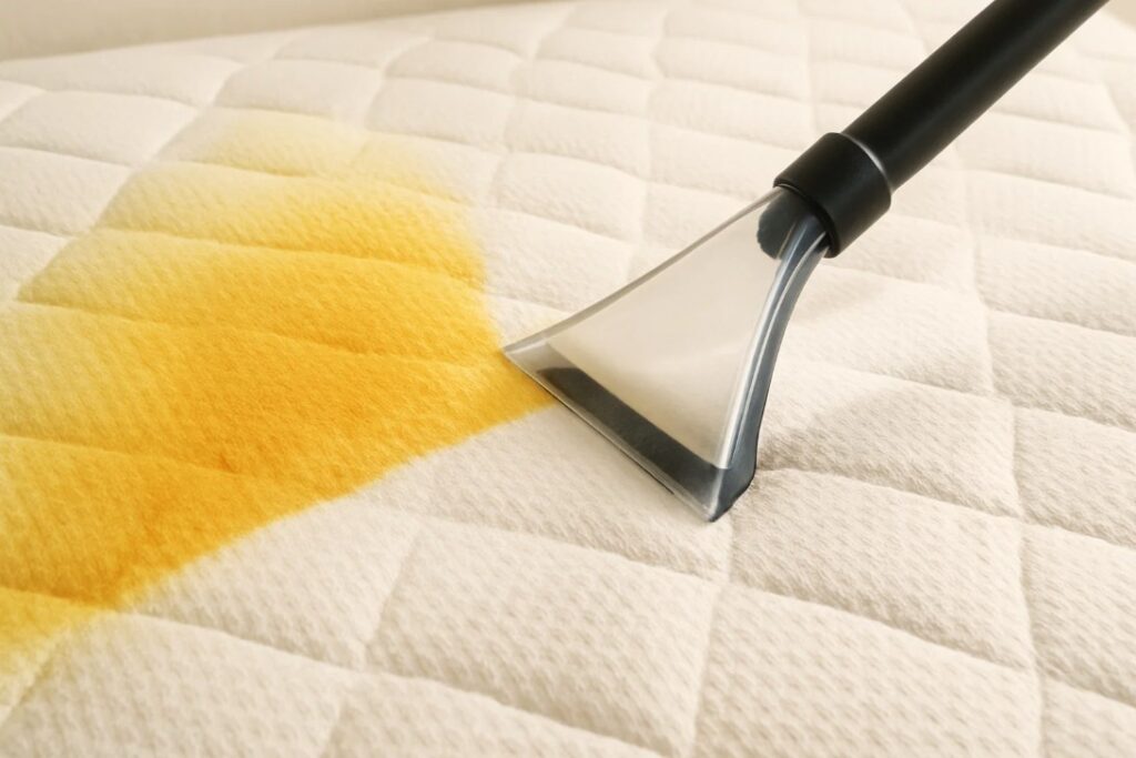 Nærbillede af fjernelse af plet fra madras