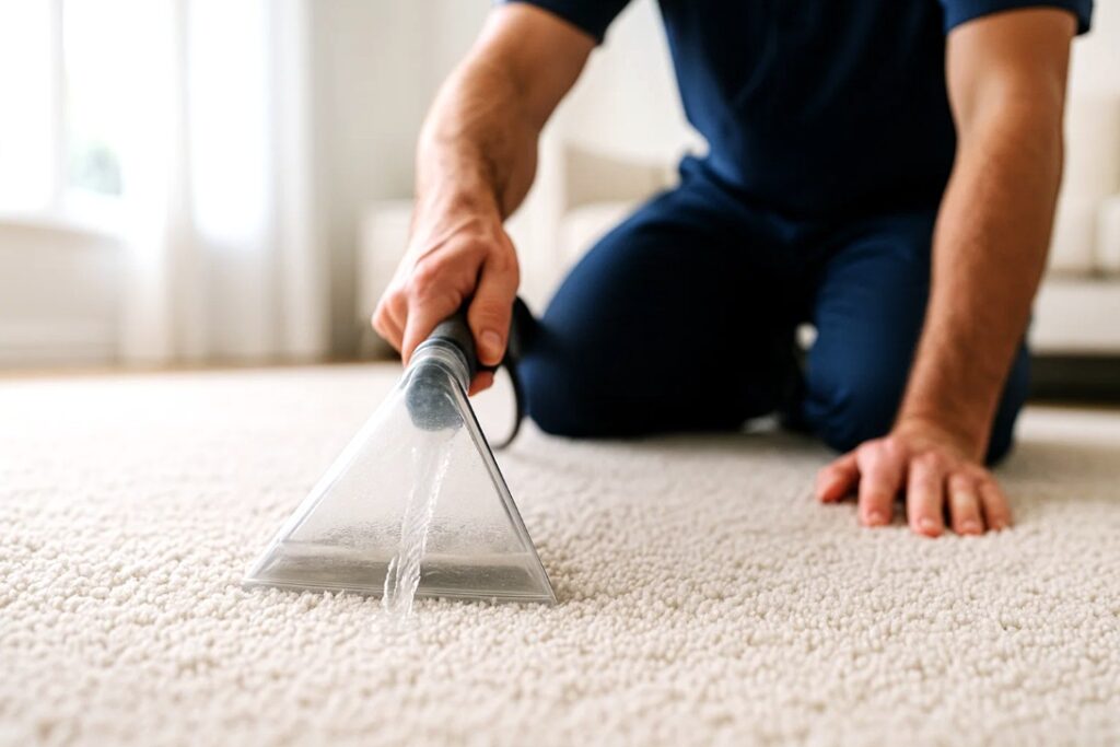 Skånsom skylning af tæppe ved professionel rens